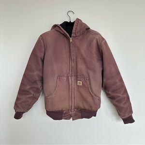 COPY - Carhartt Dirty Plum Purple Hooded Canvas Work Jacket very distressed Wom…